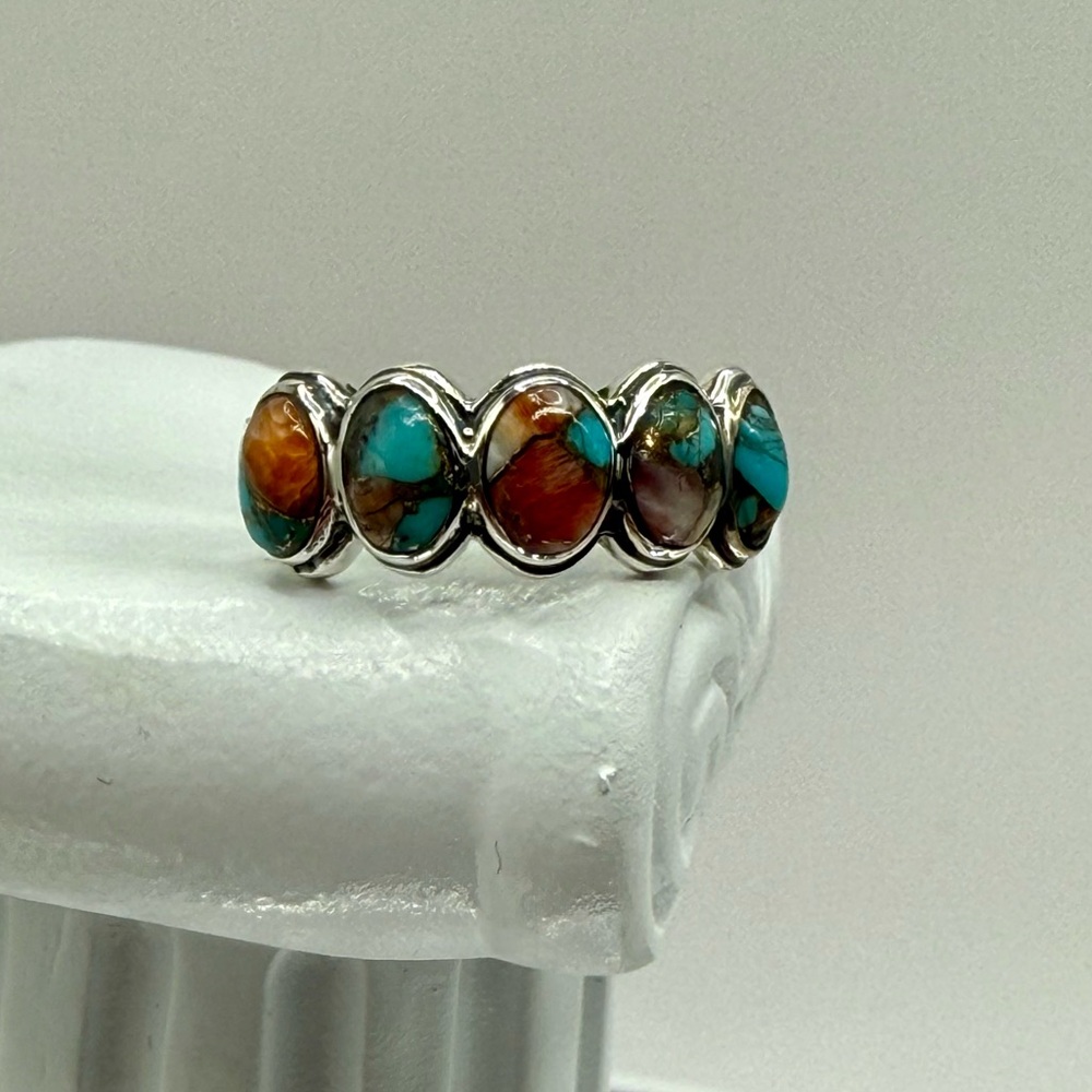NWT Spiny Turquoise Stones Set in Sterling Silver Ring